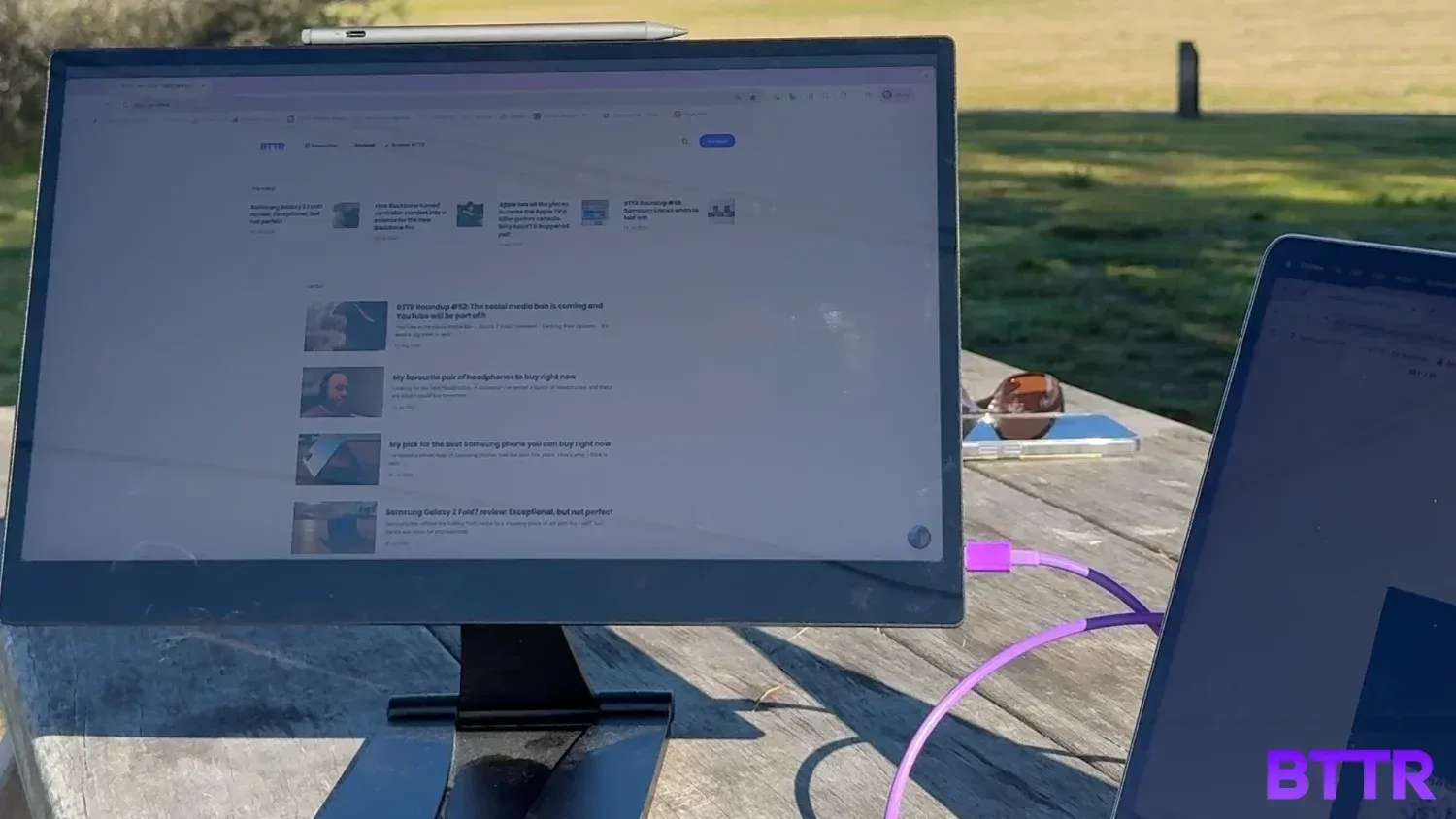 Set up and ready to work from a picnic table