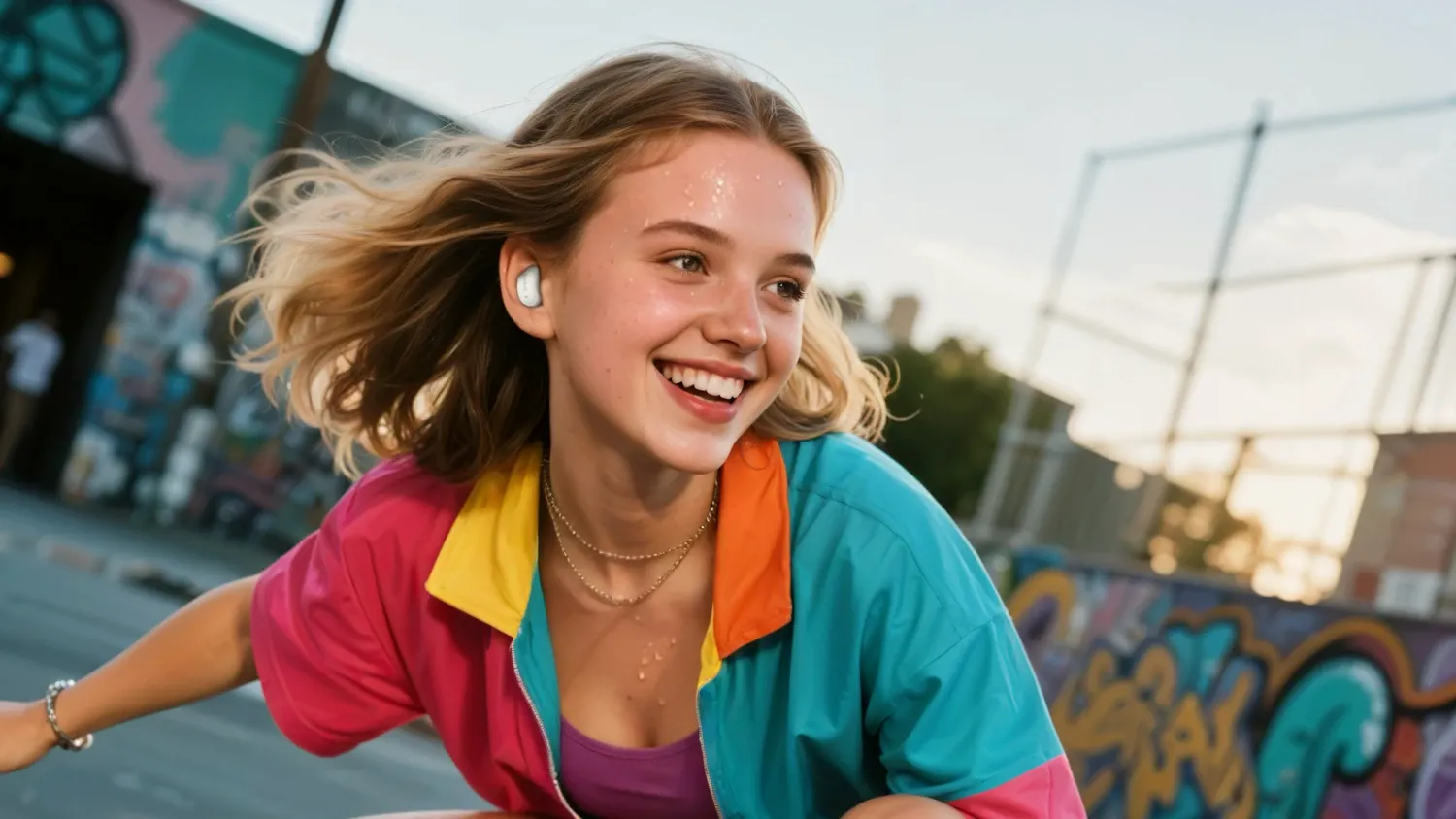 A young girl in bright clothes wearing the SoundForm anywhere