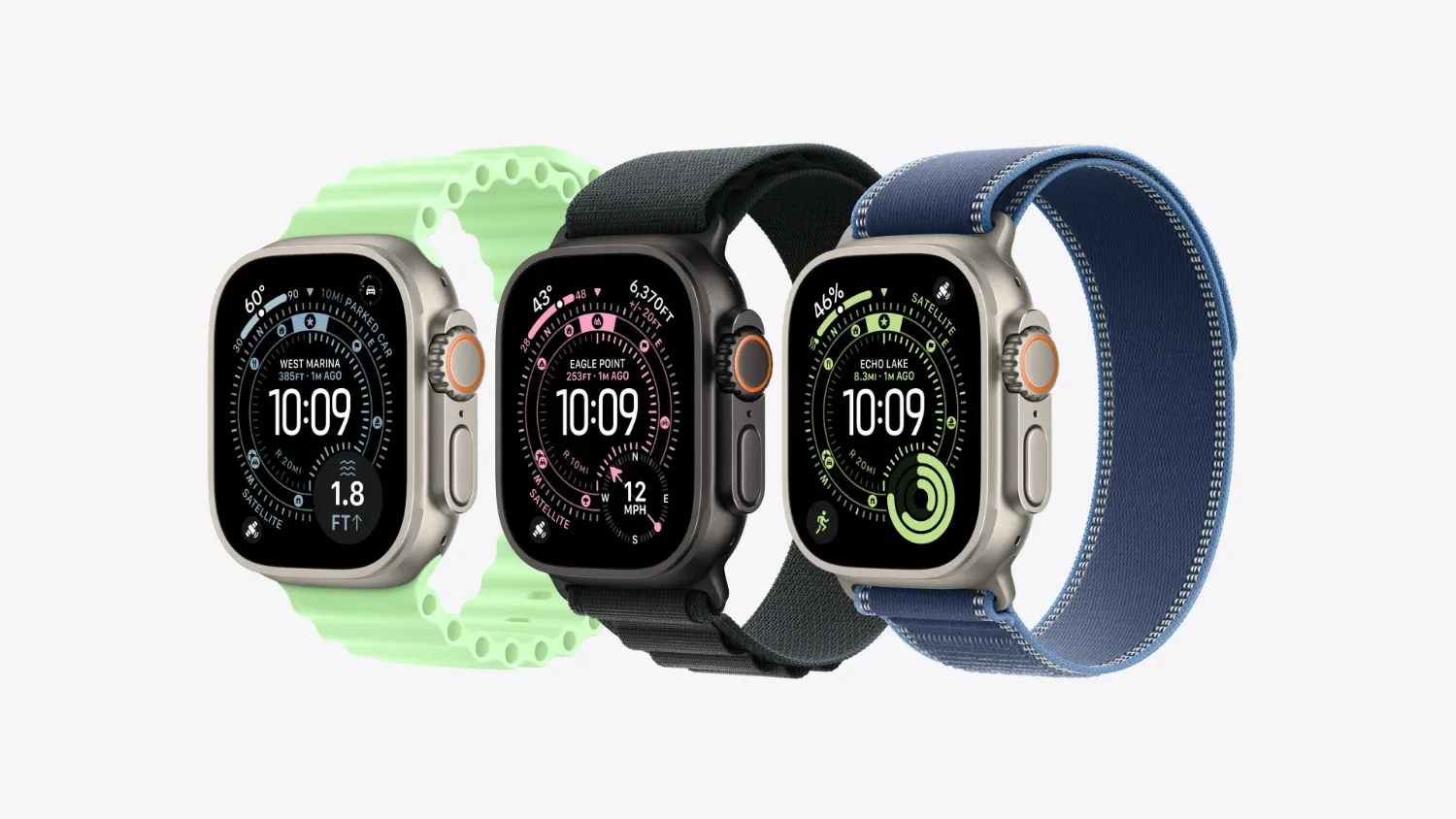 The Apple Watch Ultra 3 and three different bands