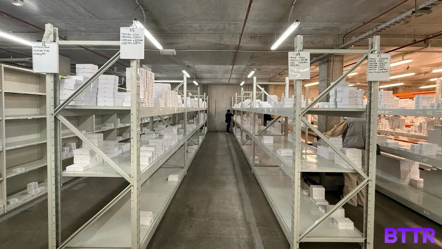 Shelves of refurbished phones, ready to sell on.