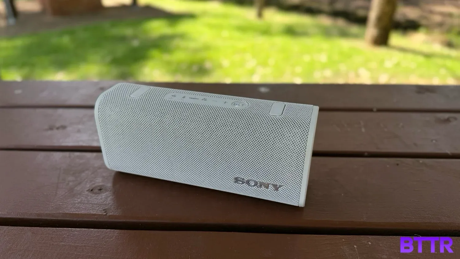 The Sony ULT Field 3 portable Bluetooth speaker without the shoulder straps attached
