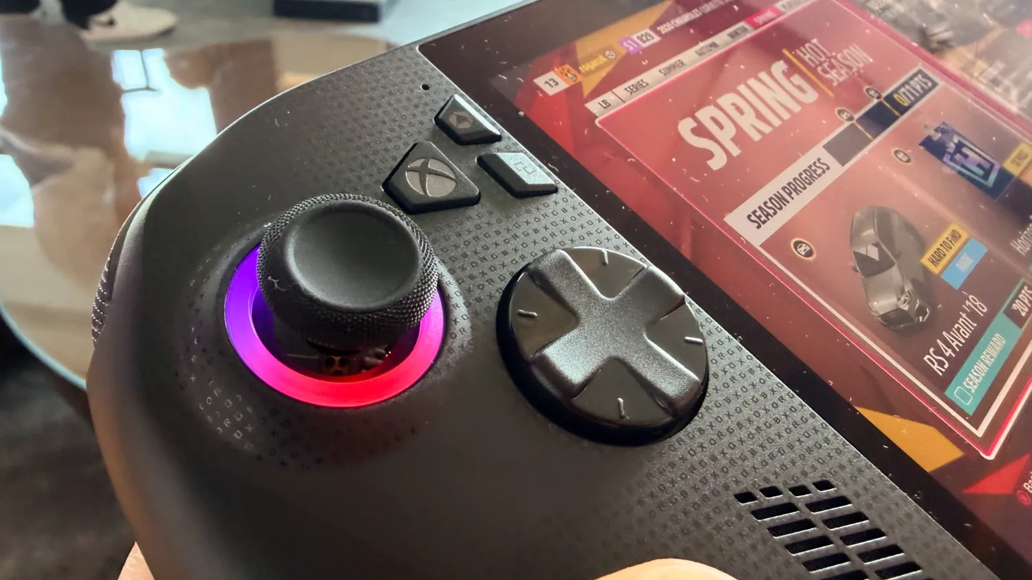 Close up of the finish of the Xbox Ally X