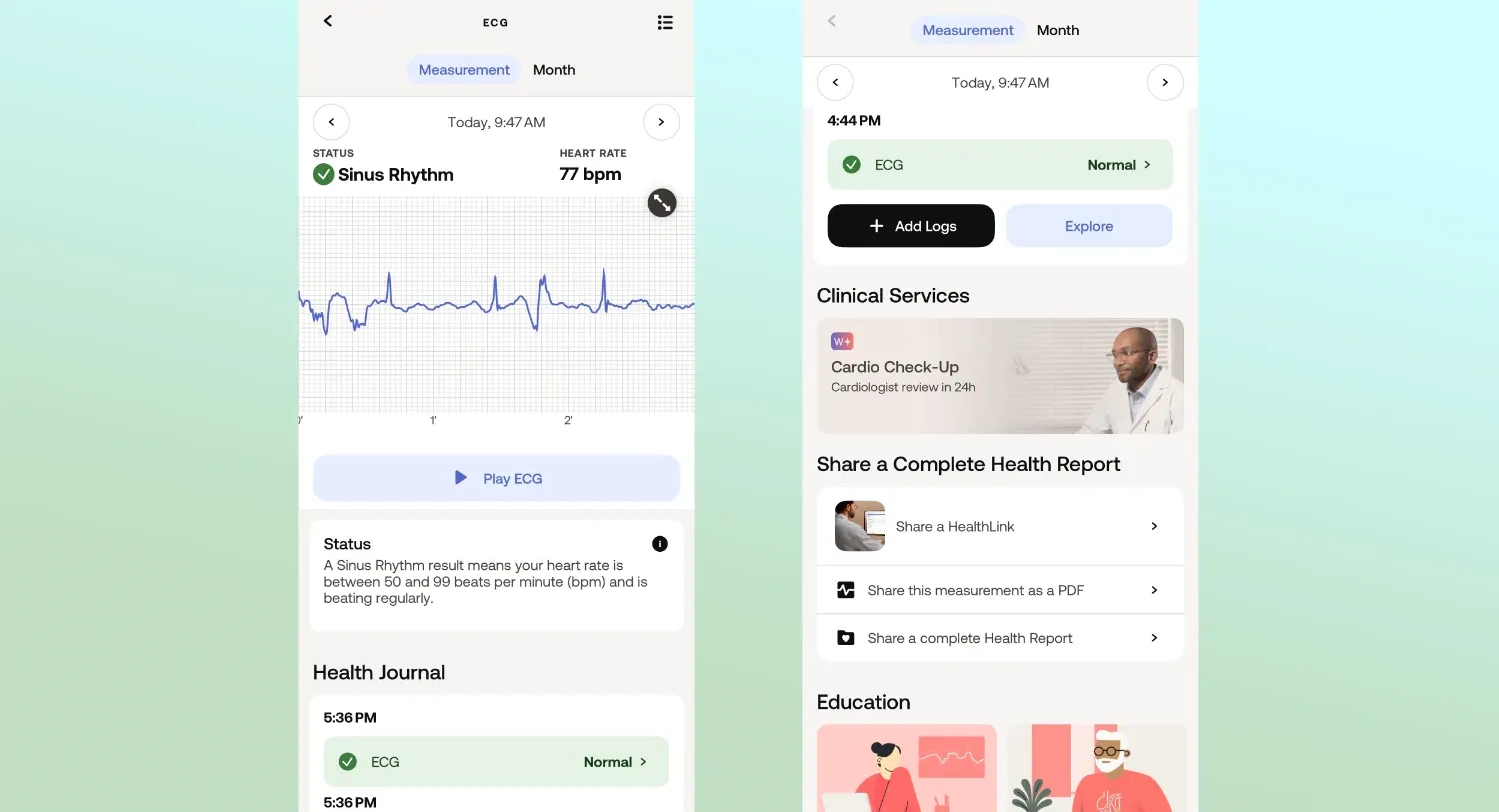 Screenshots from the Withings app