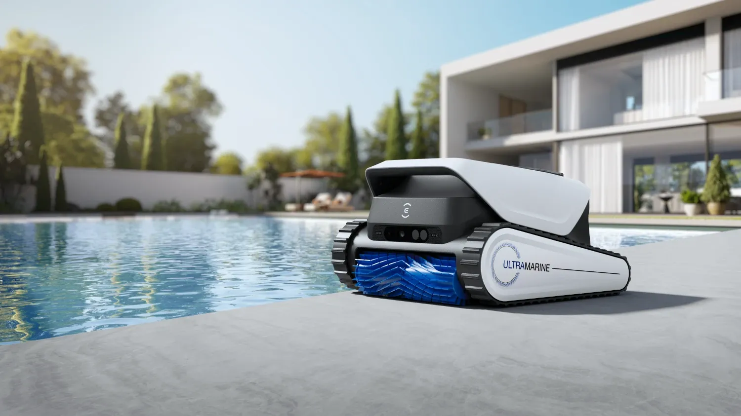 The ecovace Ultramarine at the edge of a pool