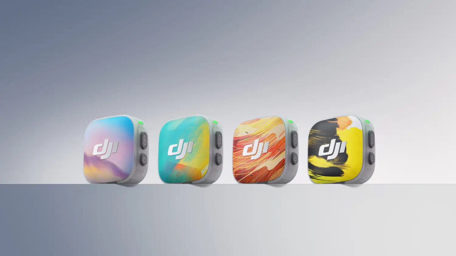 The colourful covers of the DJI Mic Mini 2