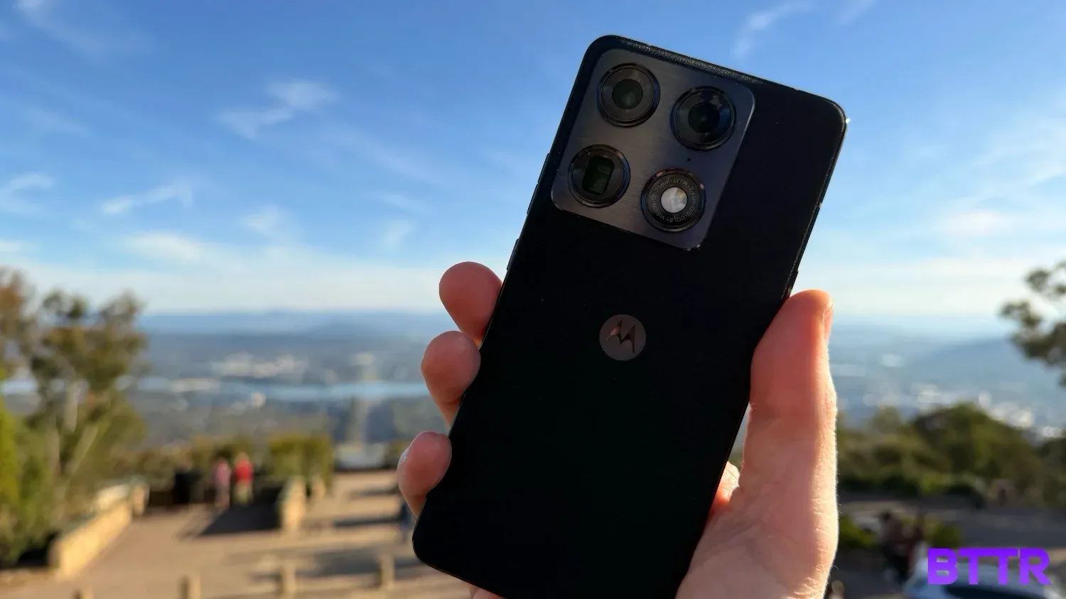 The Motorola Signature in hand with Canberra in the background