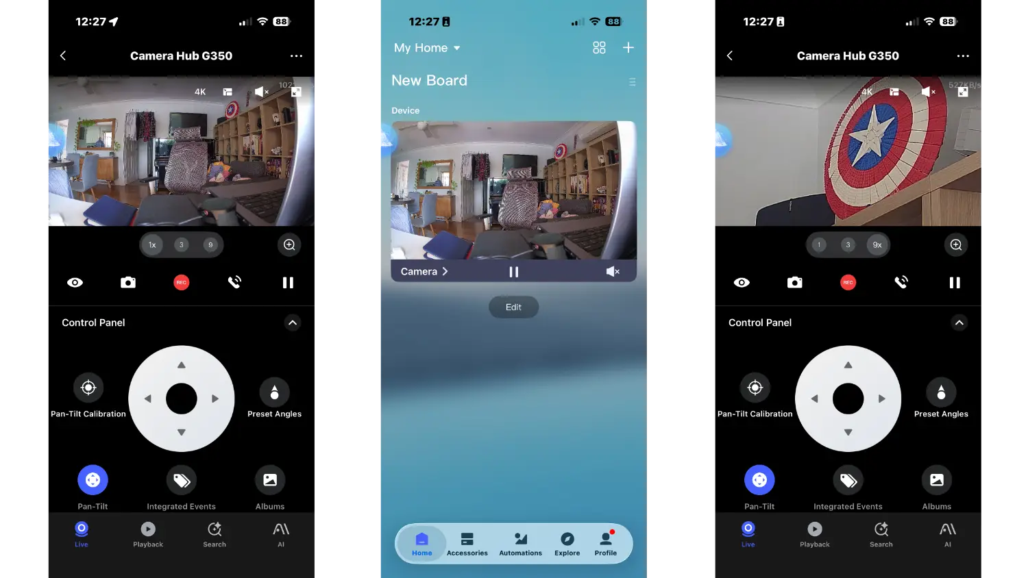 A selection of screenshots from the Aqara app showing the camera controls.