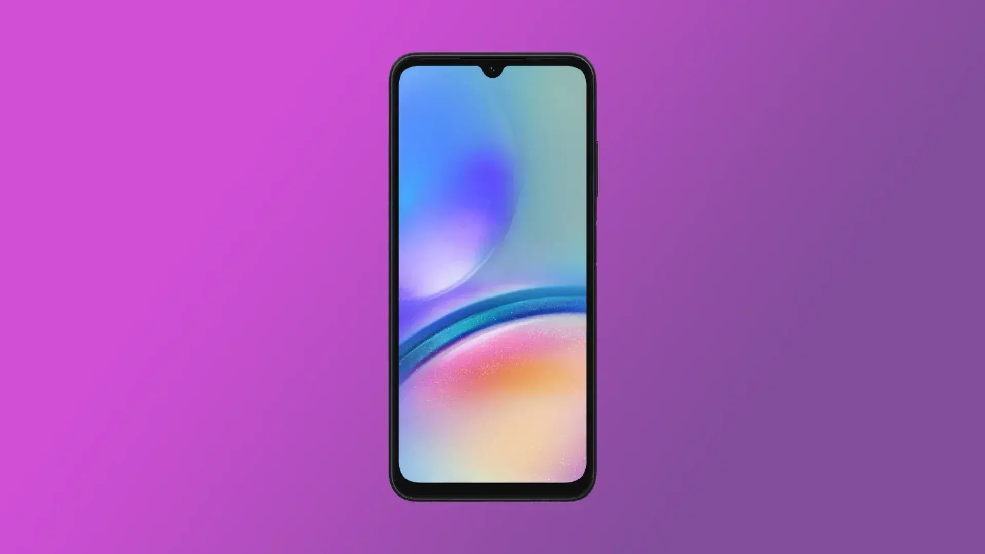 The Galaxy A05s on a purple gradient background