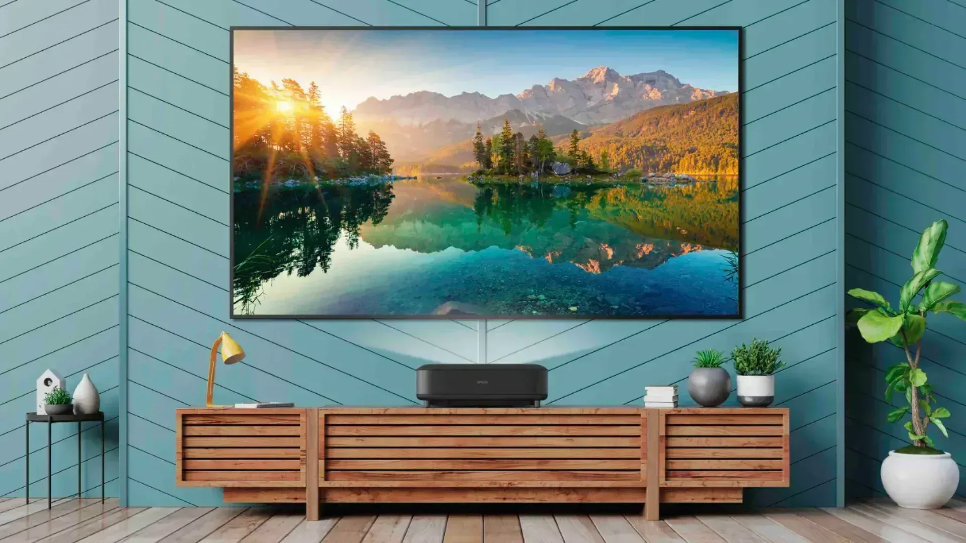 Epson EH-LS650 projecting in a blue room