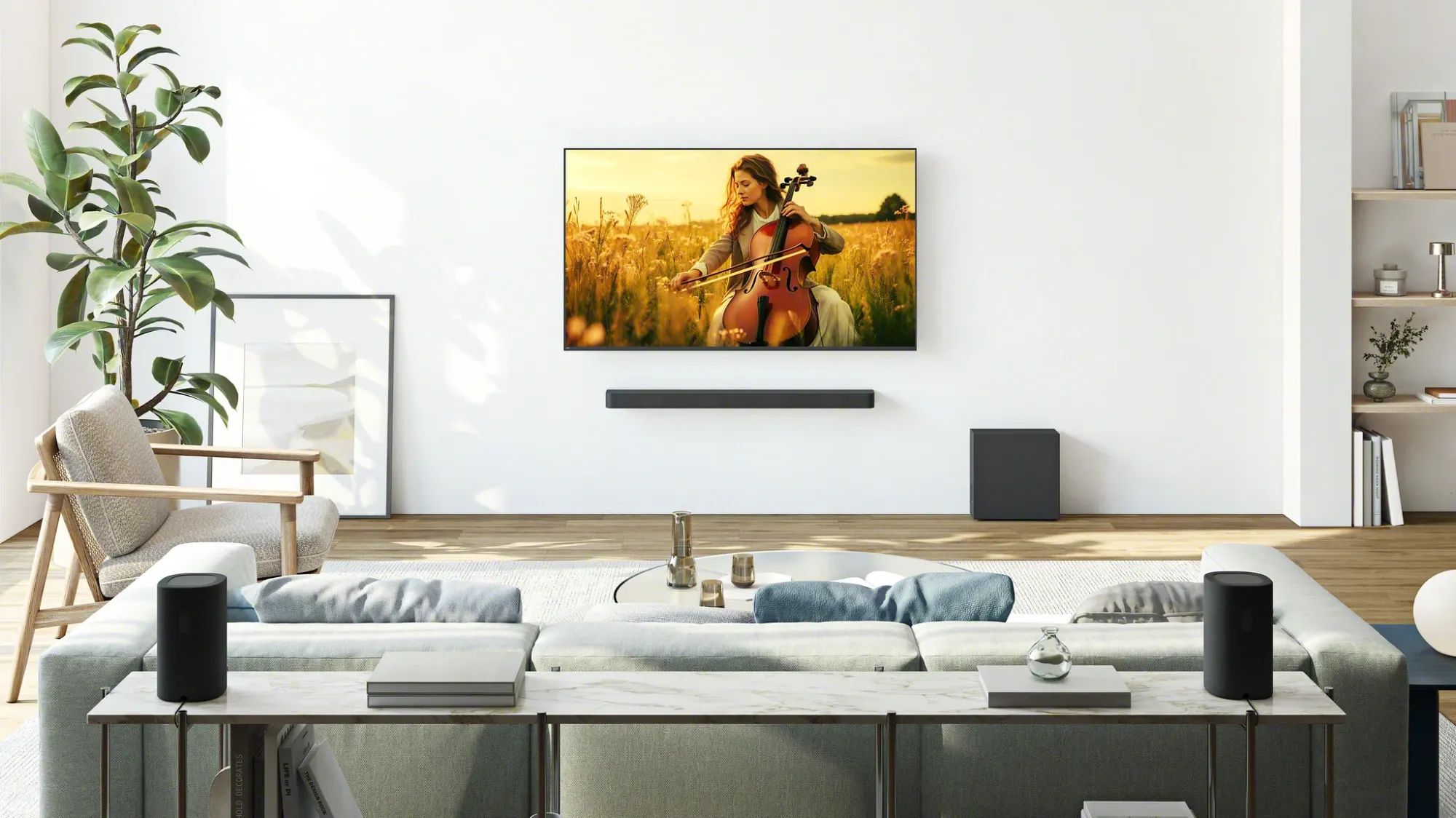 A room with sony's home theatre equipment setup.