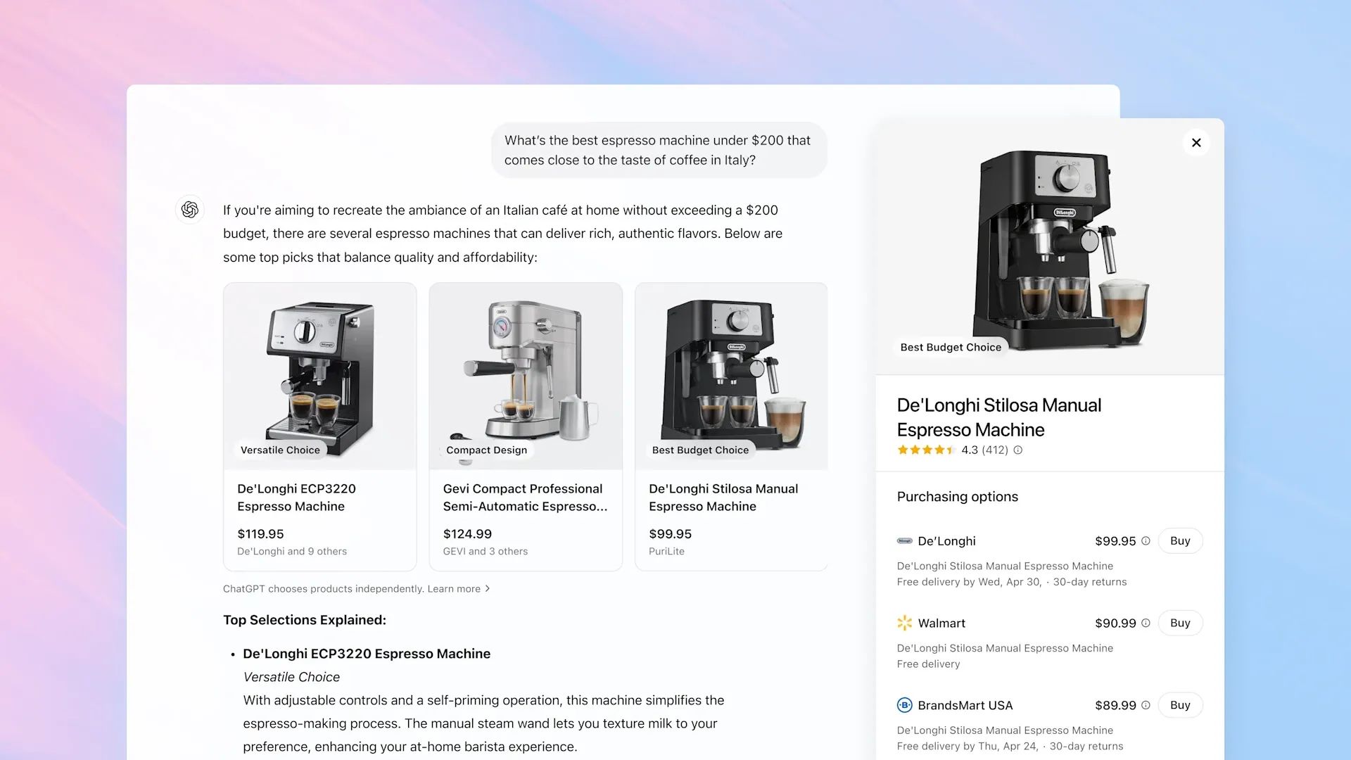 A screenshot of the ChatGPT Shopping experience