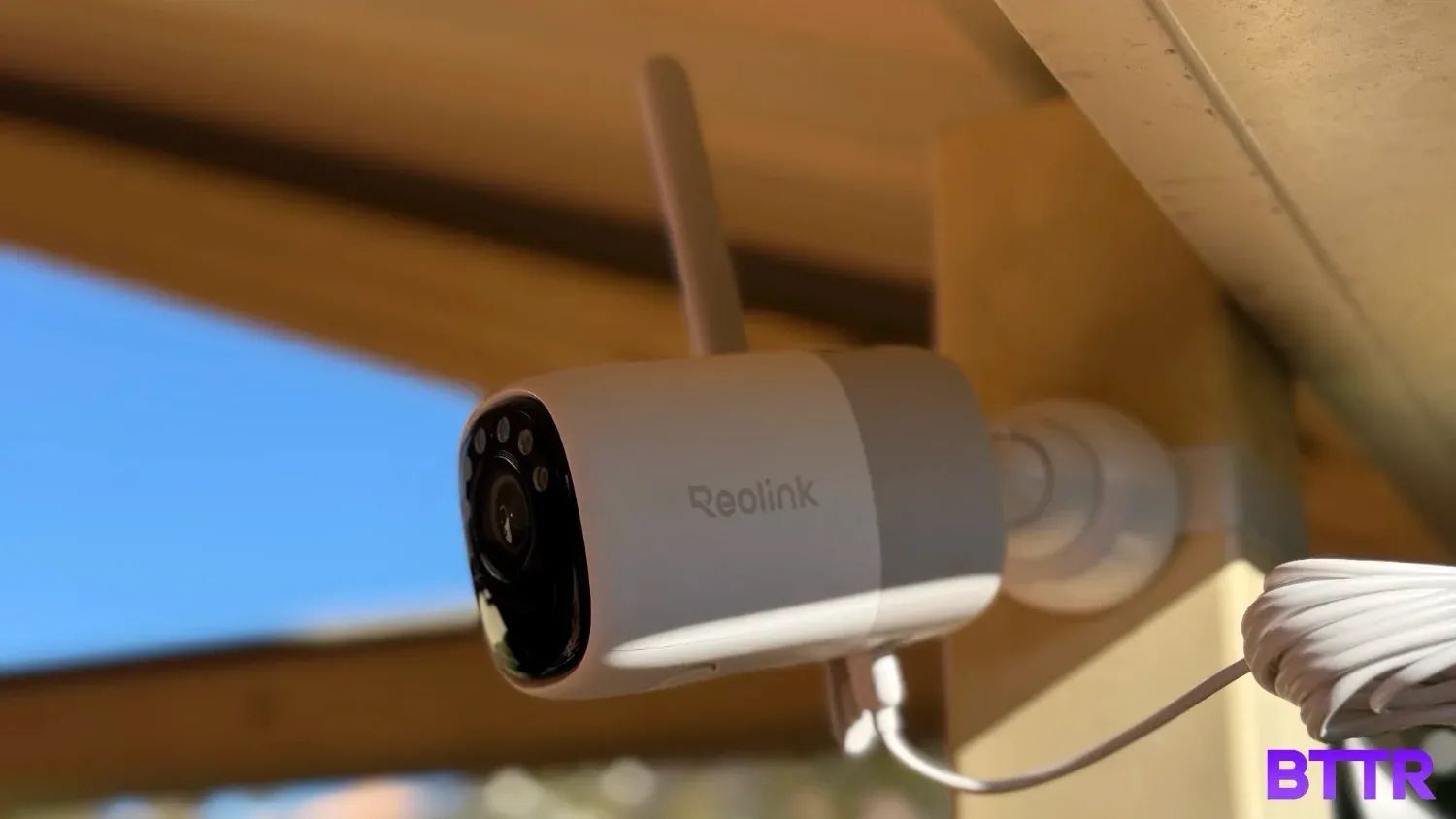 Close up of the Reolink Altas 2K home security camera