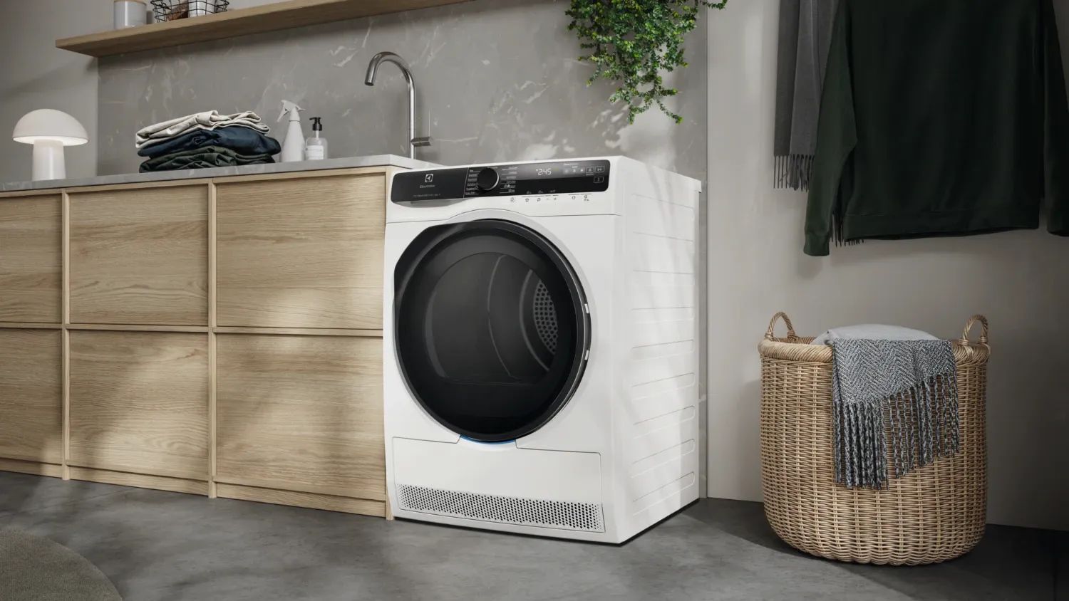 The new Electrolux 10-star energy rated heat pump dryer in all its glory, in a laundry nicer than anything I have in my home.