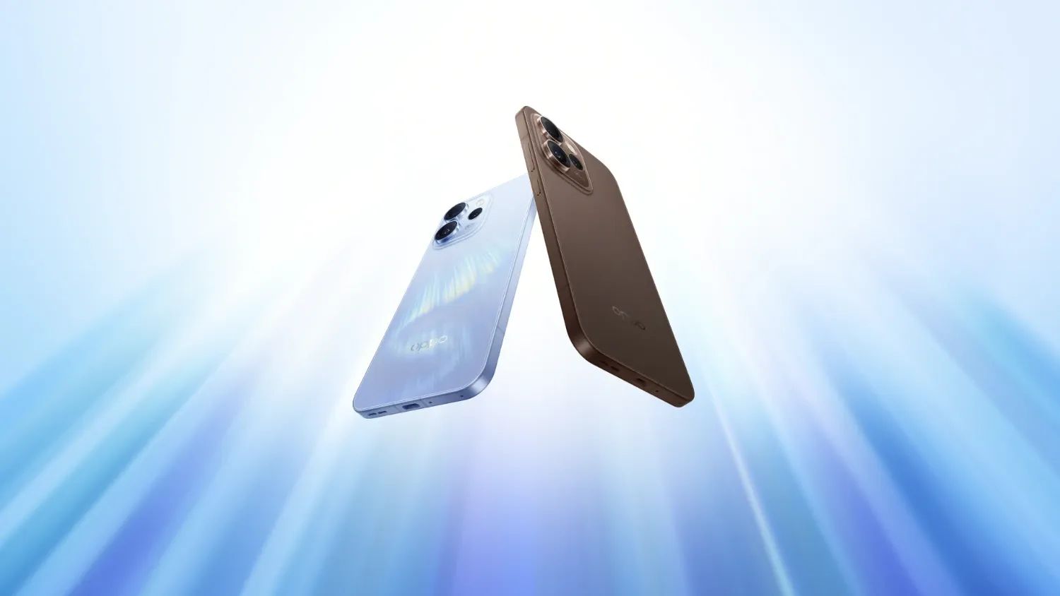 The Oppo Reno 15 Pro on a shiny blue background