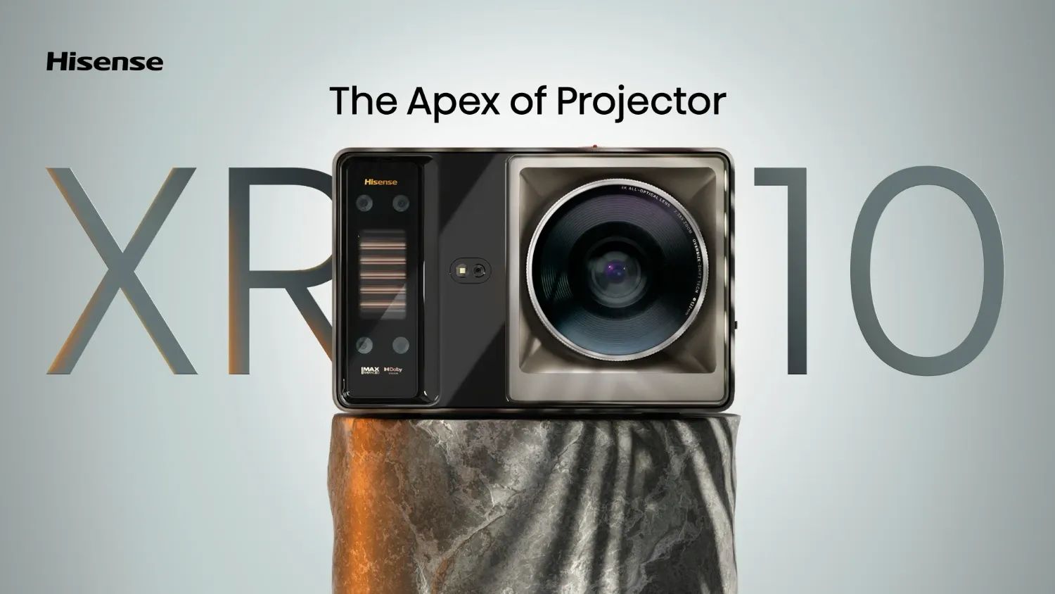 stylised pic of the hisense xr10 projector with a slogan that says "The Apex of Projector"