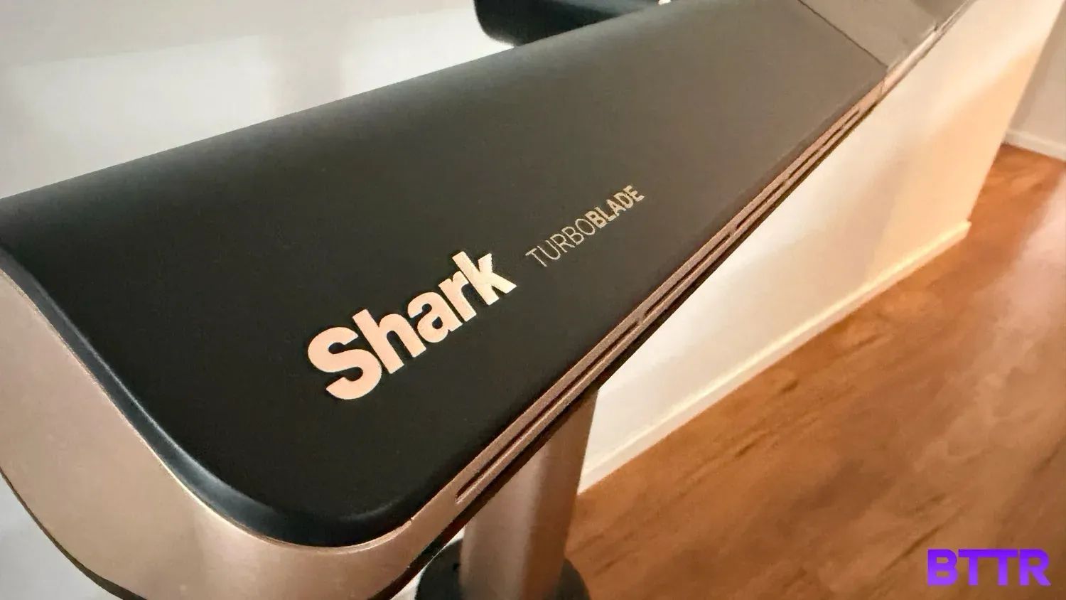 Closeup of the logo on the Shark TurboBlade Ultra