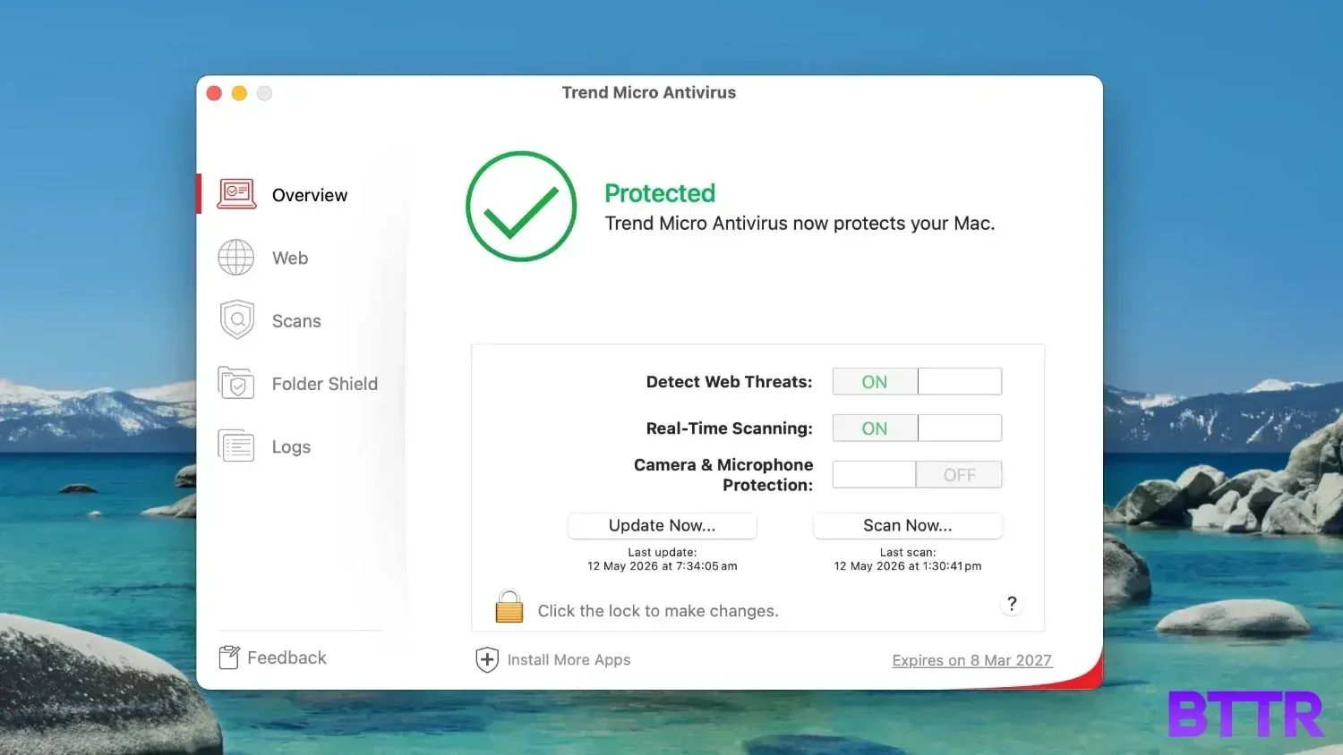 The UI of the Trend Micro Security Suite Pro Plus software on a Mac