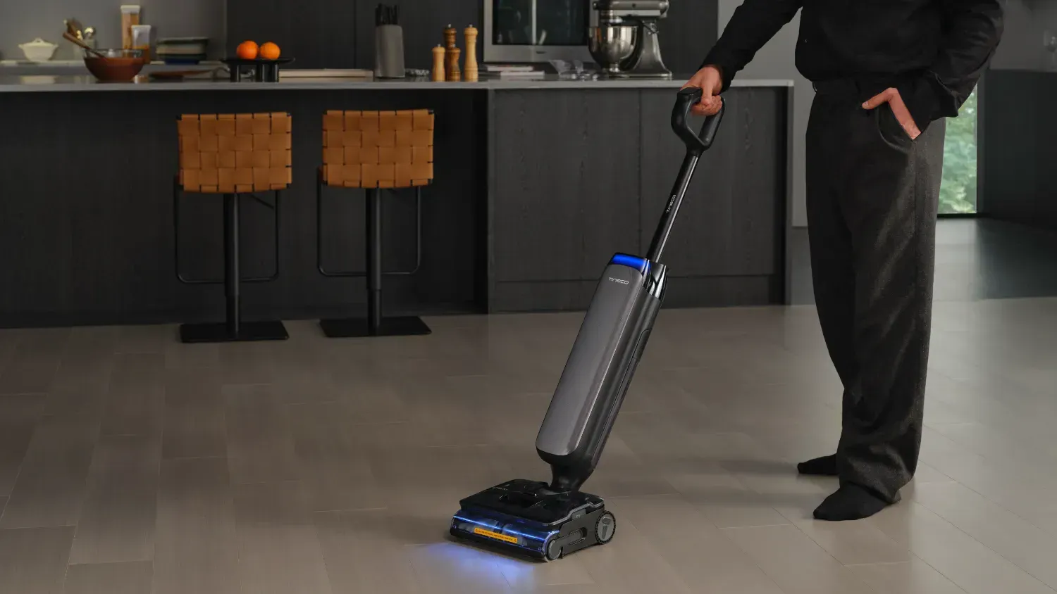 A man using the new edition S9 steam to clean tiled floors