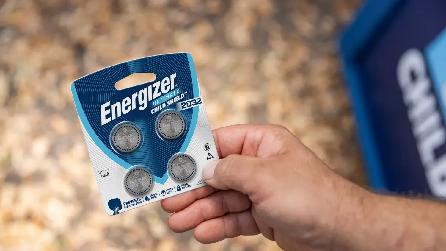 A packet of Energizer's new Ultimate Child Shield batteries in hand