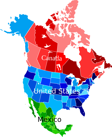 Map of a federal union of Canada, the United States, and Mexico