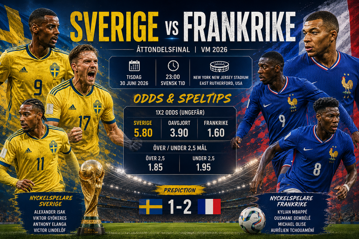 Sverige – Frankrike odds & speltips 30 juni 2026