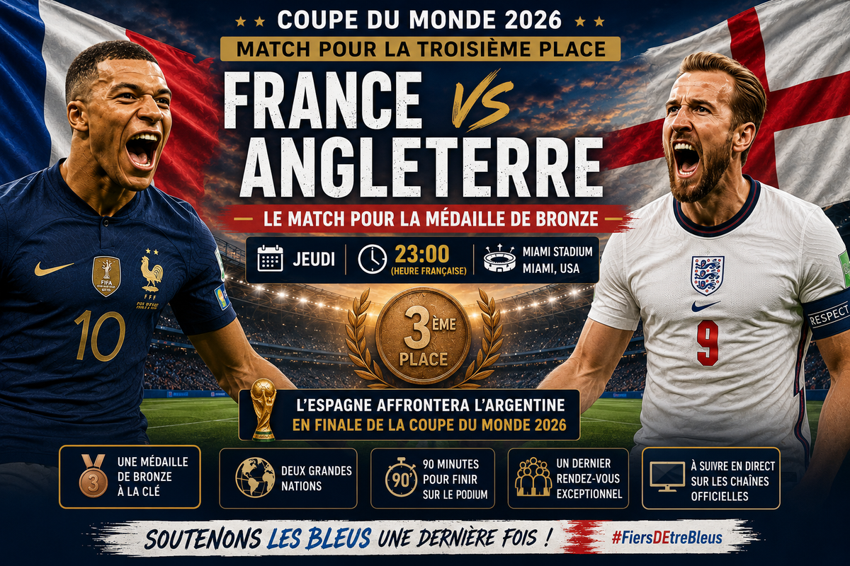 France – Angleterre : pronostic, cotes, compositions probables et heure du coup d'envoi | Match pour la troisième place de la Coupe du Monde 2026