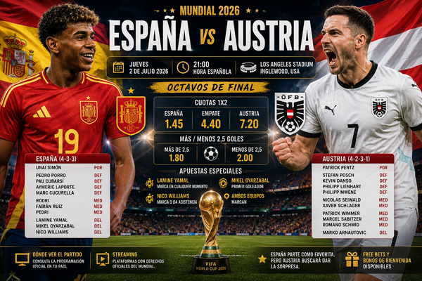 España – Austria cuotas y pronóstico 2 de julio de 2026