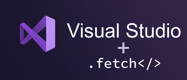 Featured picture showing Visual Studio and its logo + ".fetch" and an XML logo.