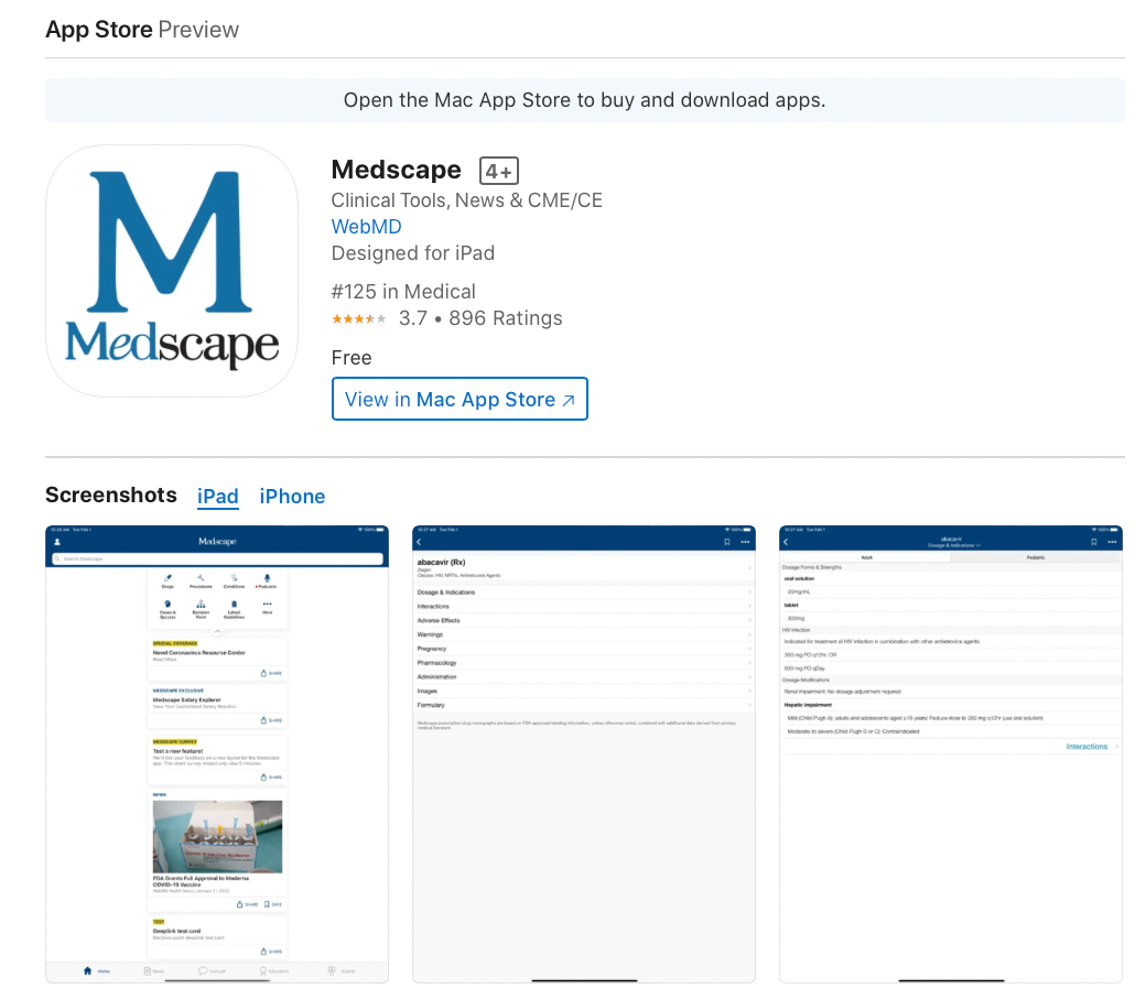 Medscape medical app; App Store screenshot