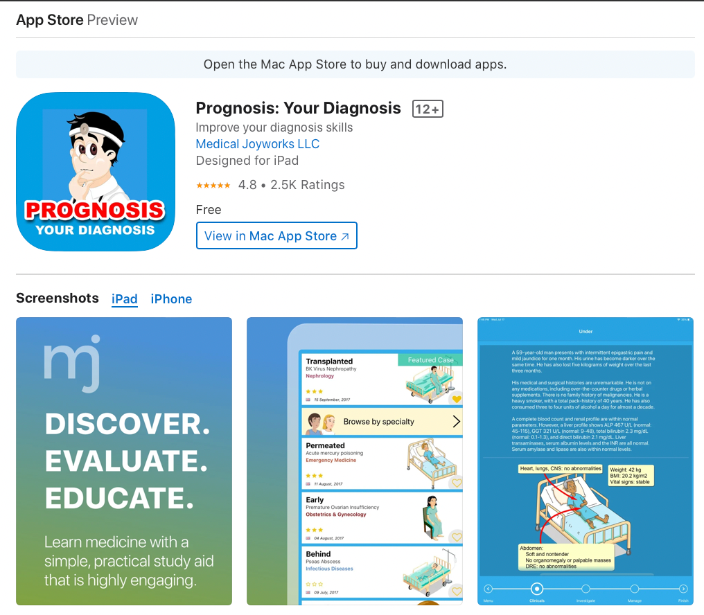 Prognosis medical app; App Store screenshot