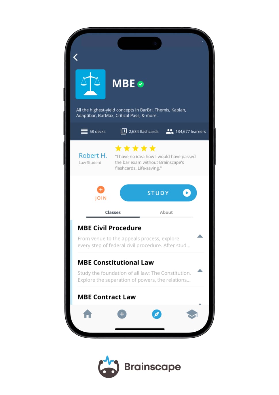 Brainscape's digital bar exam flashcards subject overview
