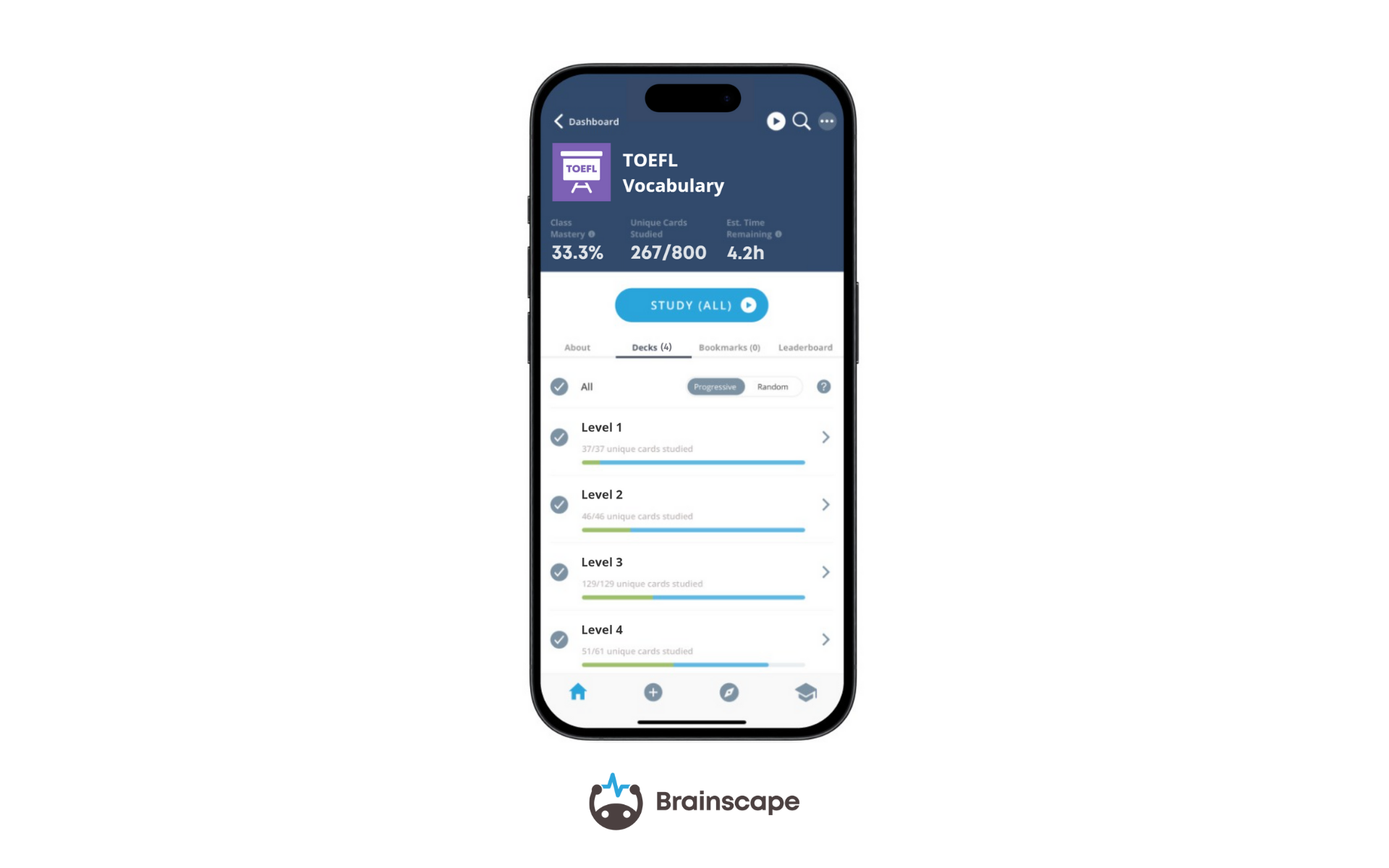 Brainscape's mobile TOEFL flashcards