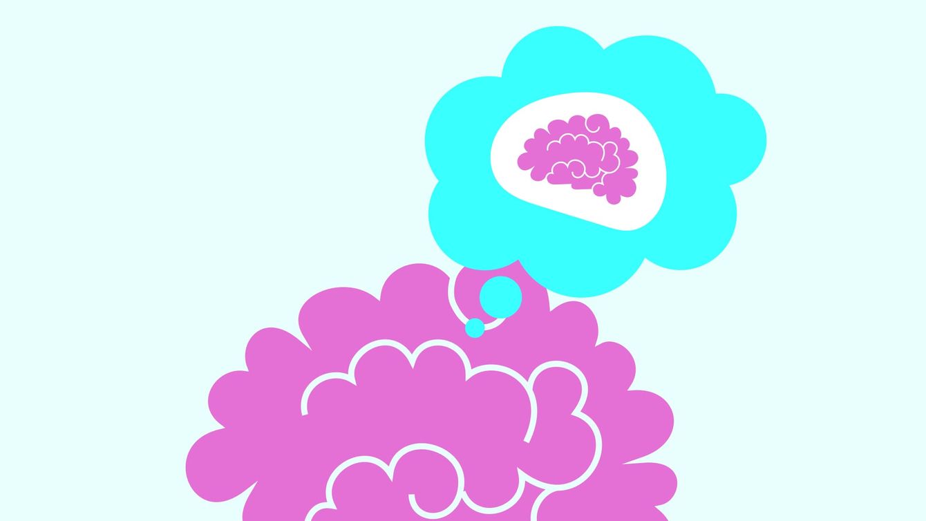 Metacognition: thinking about your thinking Stylized image of a brain with a thinking bubble and a brain inside the thinking bubble