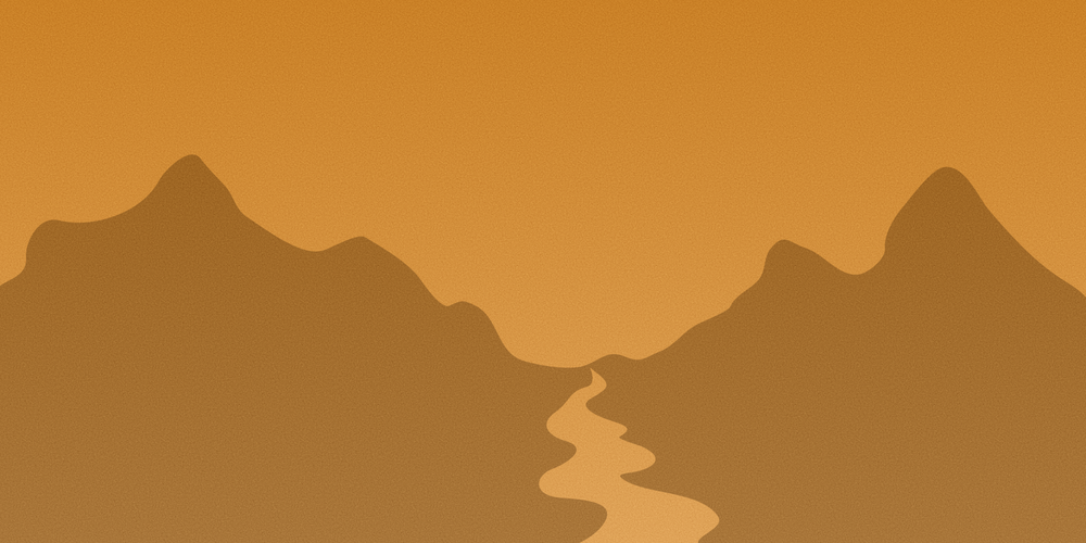 a silhouette of a river passing through mountains against a sepia gradient
