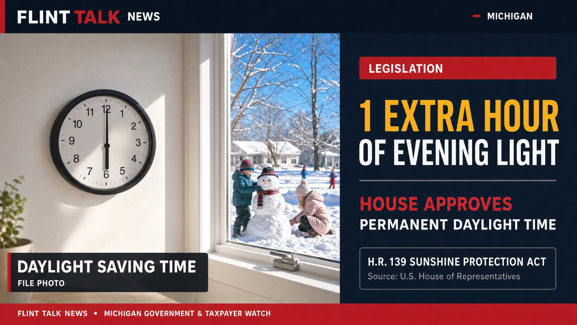 House Votes to Stop the Clock Changes, Giving Flint an Extra Hour of Evening Daylight