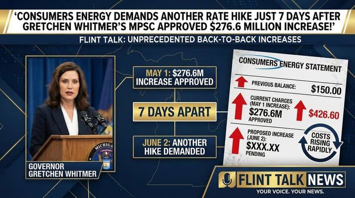 Consumers Energy pushes another rate hike just 7 days after Gretchen Whitmer MPSC approved 276.6 million increase