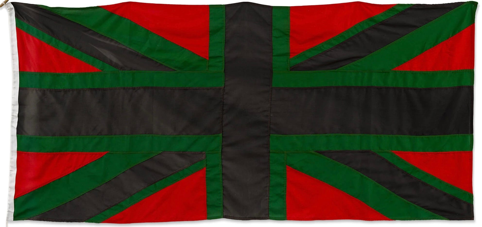 Union Black by Chris Ofili, which is the Union flag in red, black, and green.