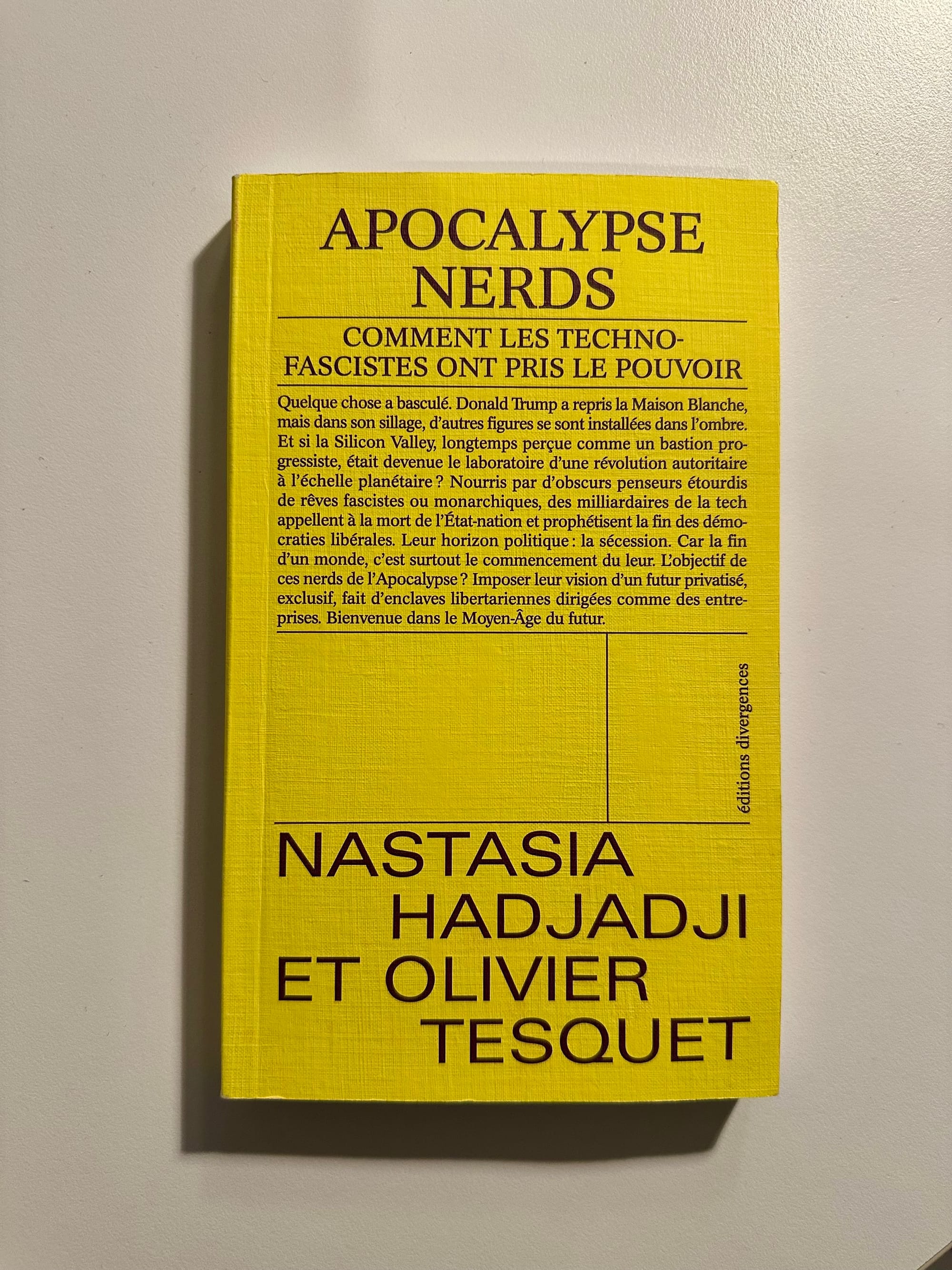 Apocalypse Nerds by Nastasa Hadjadji and Olivier Tesquet published by éditions divergences.