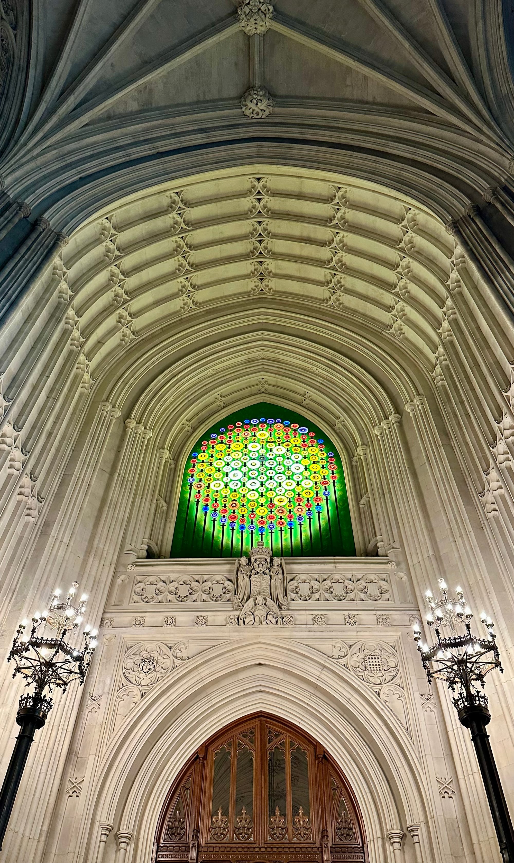 New Dawn by Mary Branson in Westminster Hall, Palace of Westminster: an artwork featuring a lot of circles.