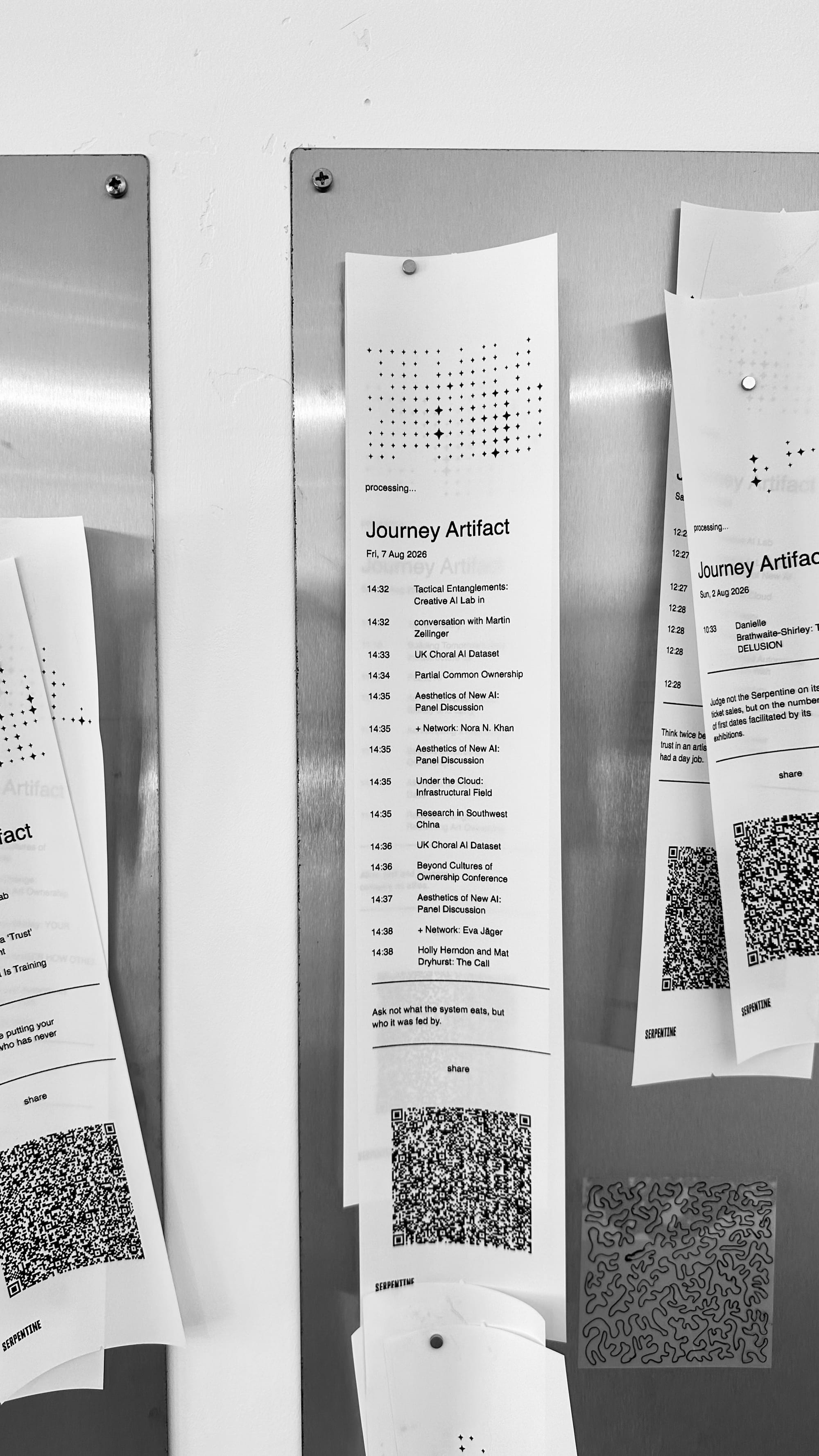 Journey artefact receipt from my time visiting Processing... at The Serpentine Gallery Educational Space.
