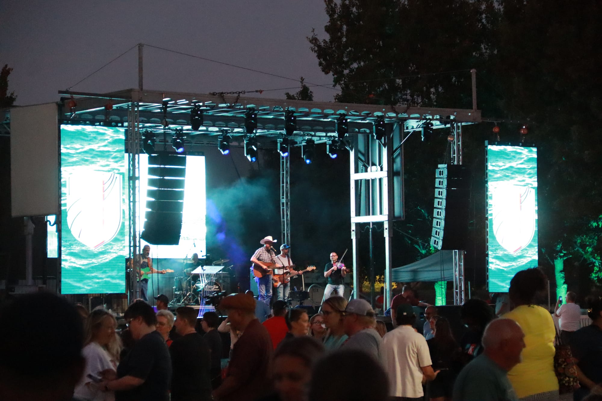 Nighttime concert at CPKC Stadium groundbreaking, Kansas City, 2022.