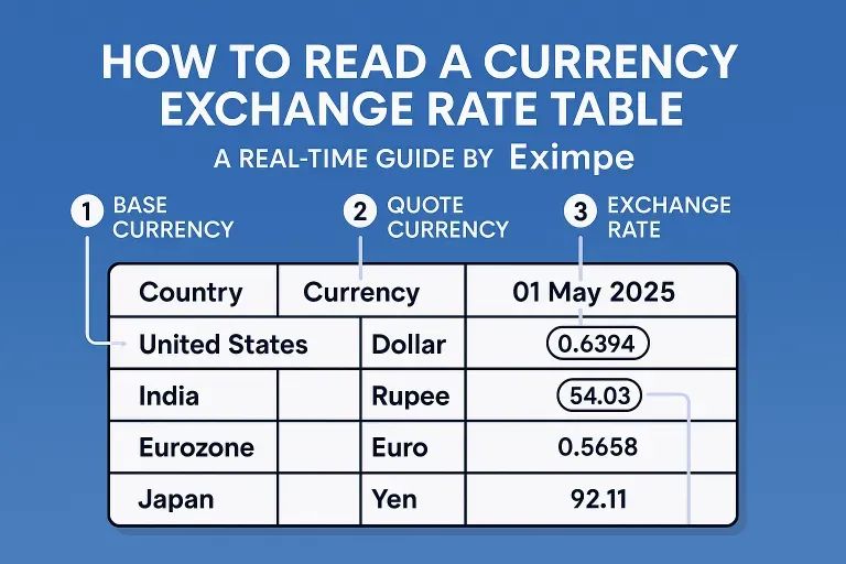 How to Read a Currency Exchange Rate Table