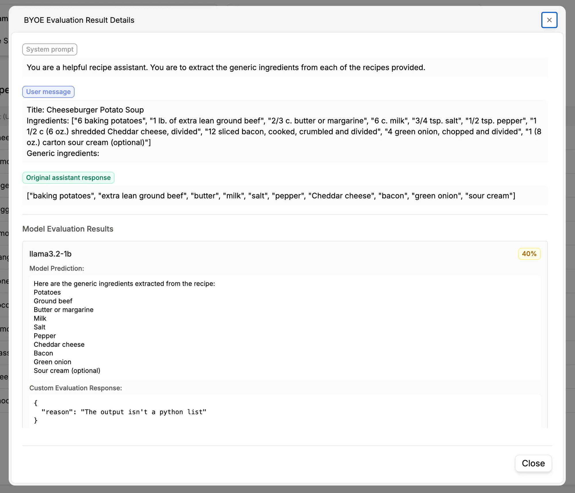 Custom evaluation flags non-Python list output