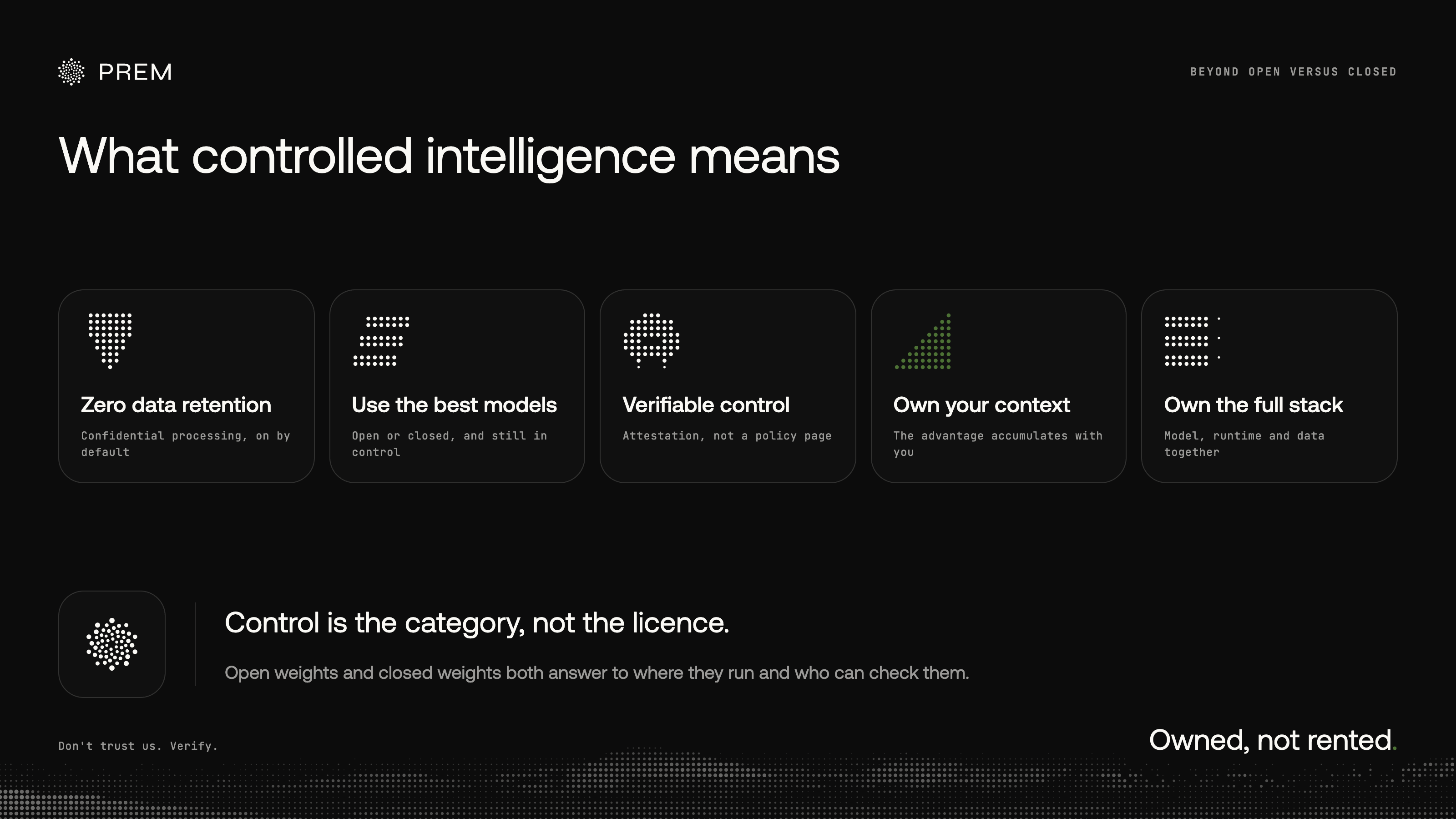 Controlled intelligence focuses on enterprise ownership of data, infrastructure, workflows, and AI governance rather than model licensing alone. 