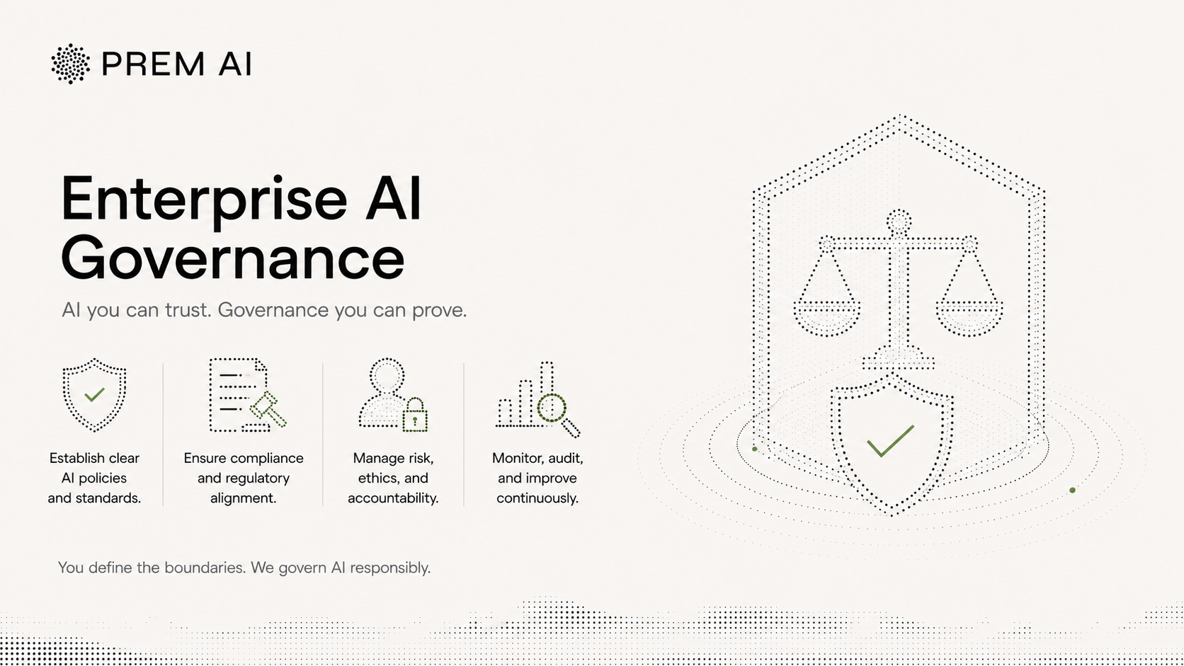 Enterprise AI governance with a modern AI governance framework, highlighting enterprise AI security governance, model governance, and responsible AI oversight.