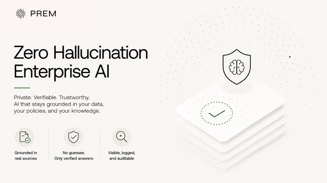 Zero hallucination enterprise AI for private and verifiable enterprise workflows.