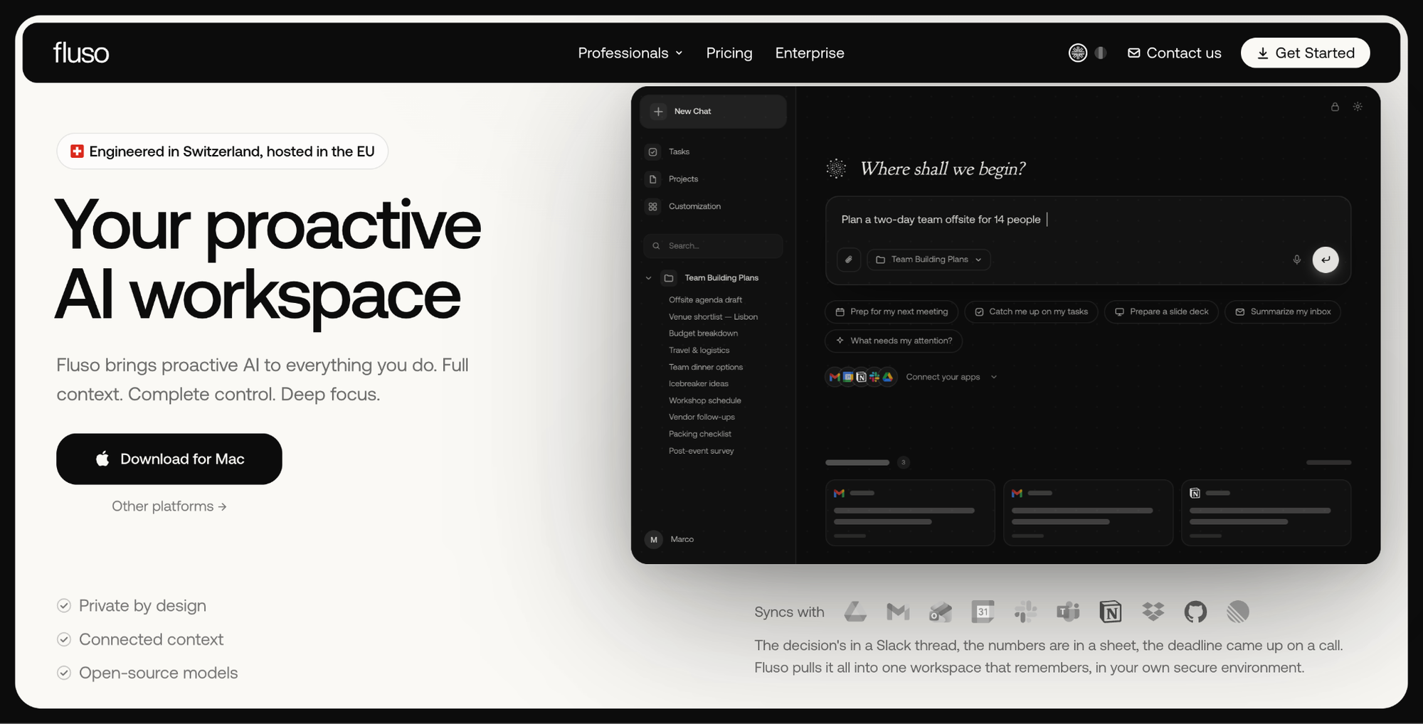Fluso is an enterprise AI workspace that combines the strengths of Glean and ChatGPT Enterprise, offering search, generation, automation, and security in one platform.