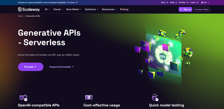 One of the best EU LLM API providers, Scaleway's Generative APIs offering OpenAI-compatible access with zero data retention