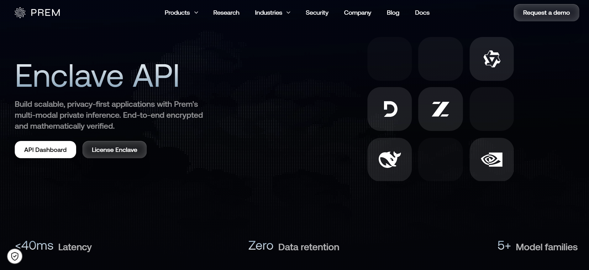 Prem Enclave API homepage, showing confidential inference for enterprises preparing for CADA.