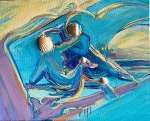 "Shell game for the birds" 16" x 20" oil/mixed media